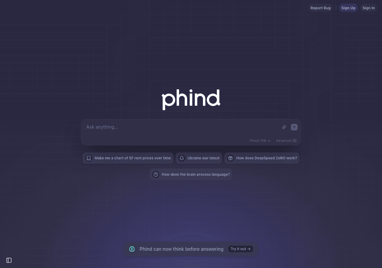 Phind Code Assistance showing Code Assistance - Discover insights in your data