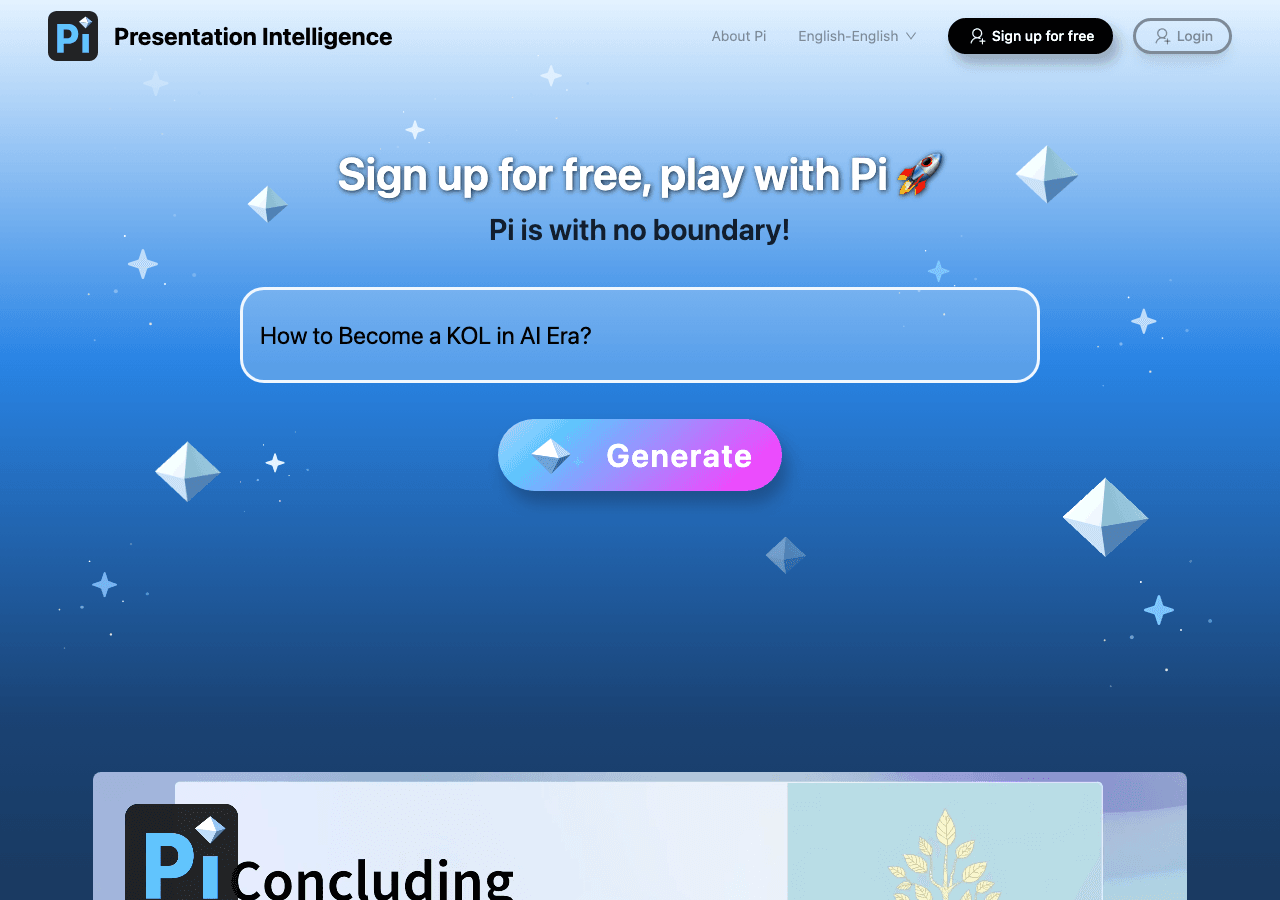 Pi(Presentation Intelligence) Conversational AI showing Conversational AI - Elevate Your Presentations with AI