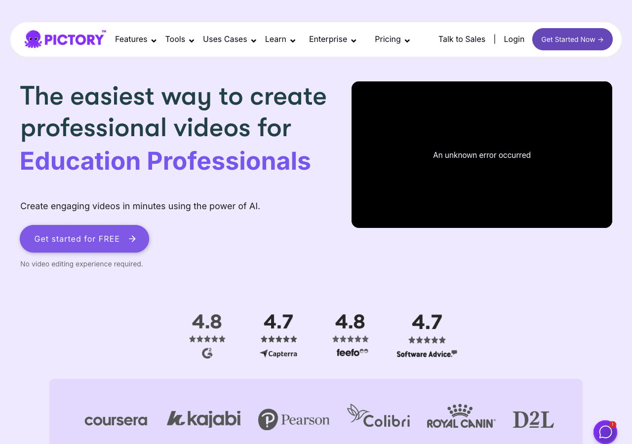 Pictory Video Generation showing Video Generation - Turn text and recordings into branded videos in minutes with Pictory, the