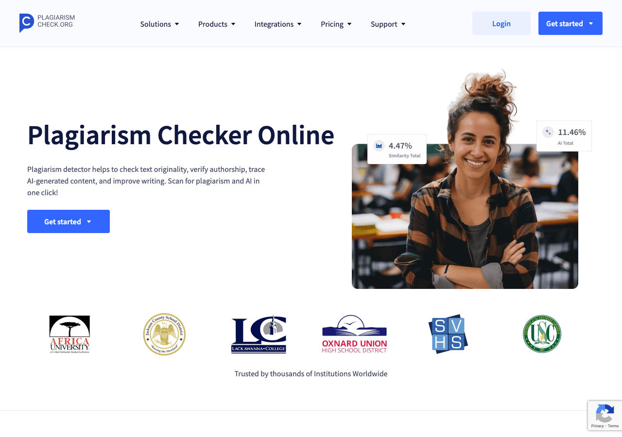 PlagiarismCheck.org Writing & Translation showing plagiarism detection - Accurate Plagiarism & AI Detection for Academic Inte