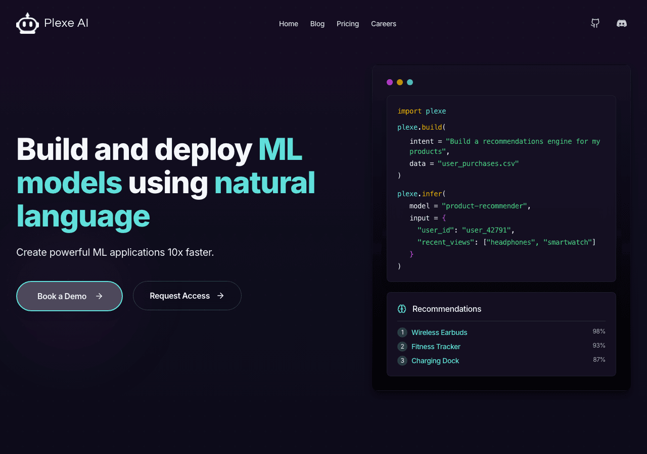 PlexeAI Data Analytics showing Data Analytics - Production AI agents built into your product
