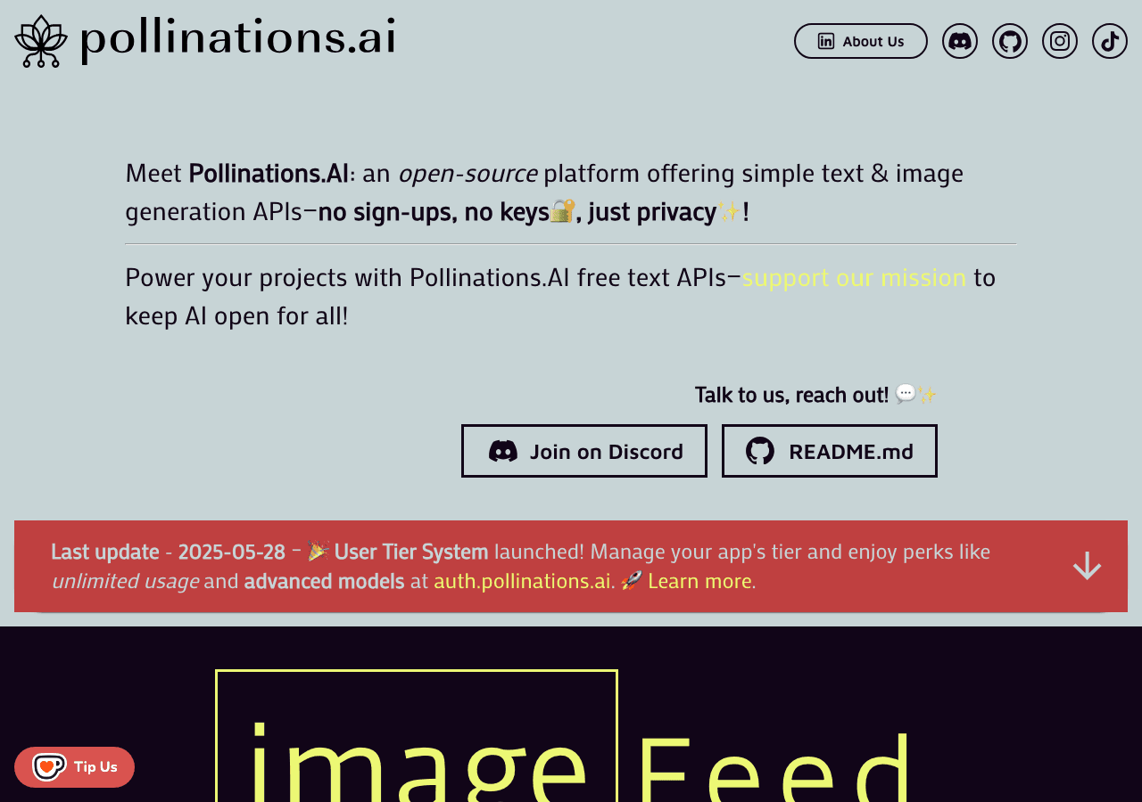 Pollinations.AI Image Generation showing generative ai - Unleash your creativity with open-source AI art and media generation