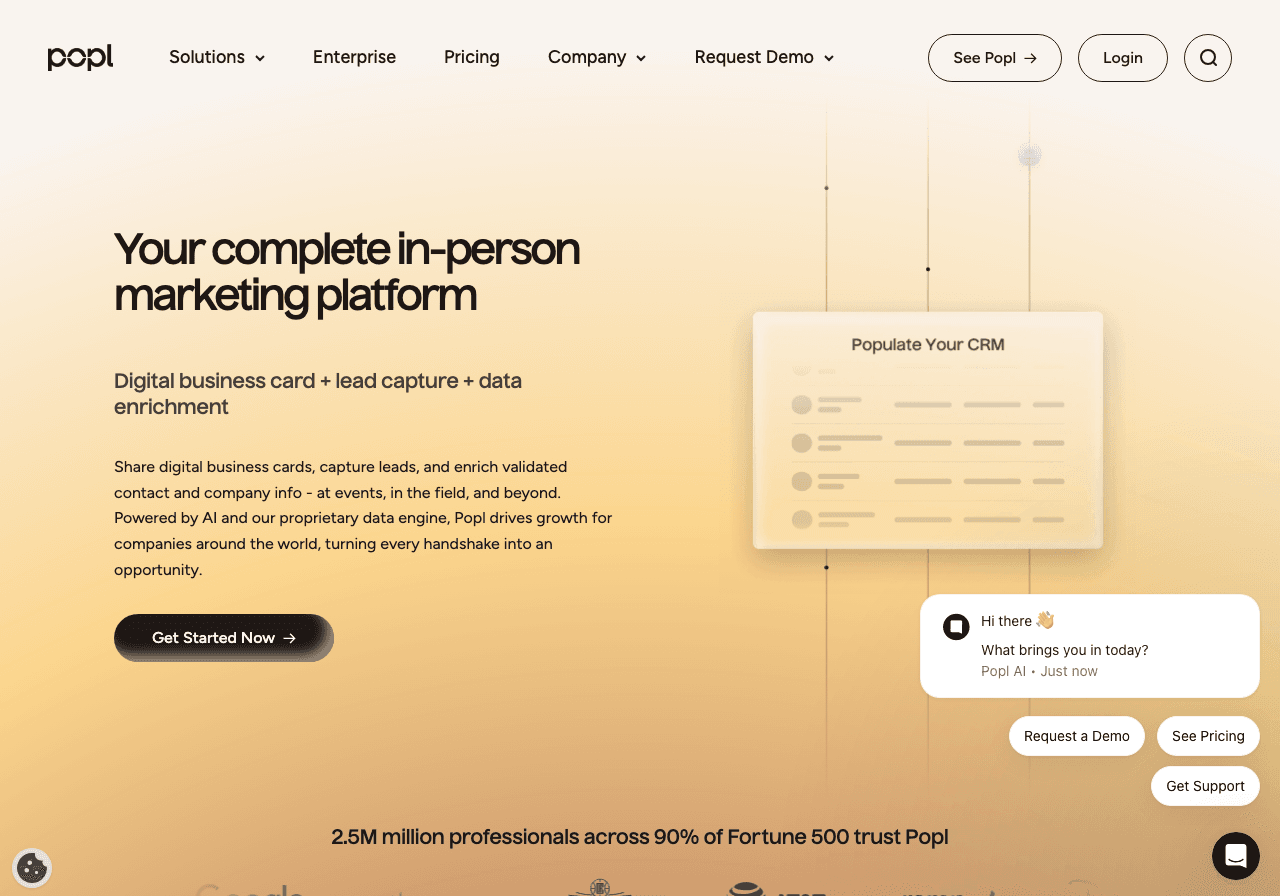 Popl Marketing Automation showing ai lead capture - The in-person go-to-market platform that accelerates growth