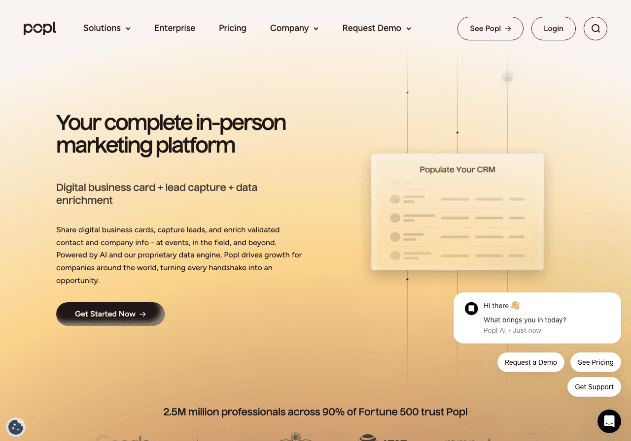 Popl Marketing Automation showing Marketing Automation - The in-person go-to-market platform that accelerates growth