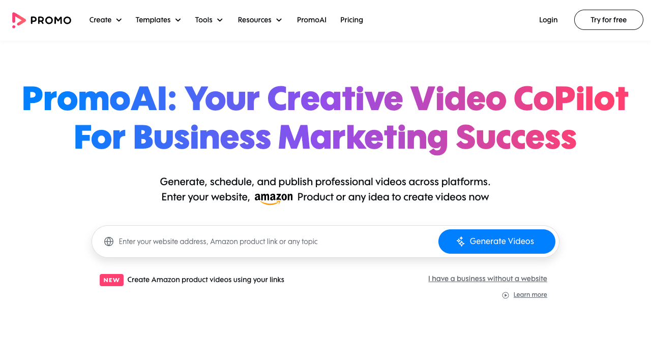Promo.com Marketing Automation showing Marketing Automation - Create stunning videos in minutes