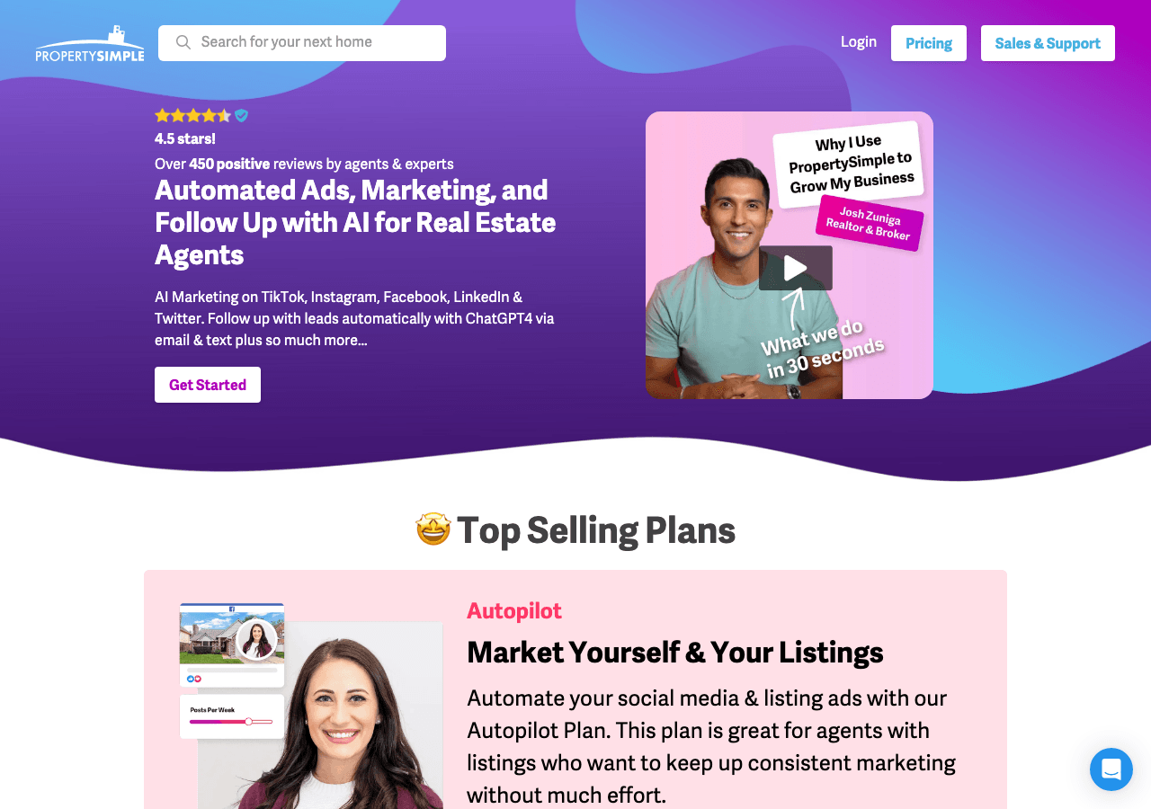 PropertySimple Conversational AI showing Conversational AI - Automated marketing and lead follow-up for real estate agents