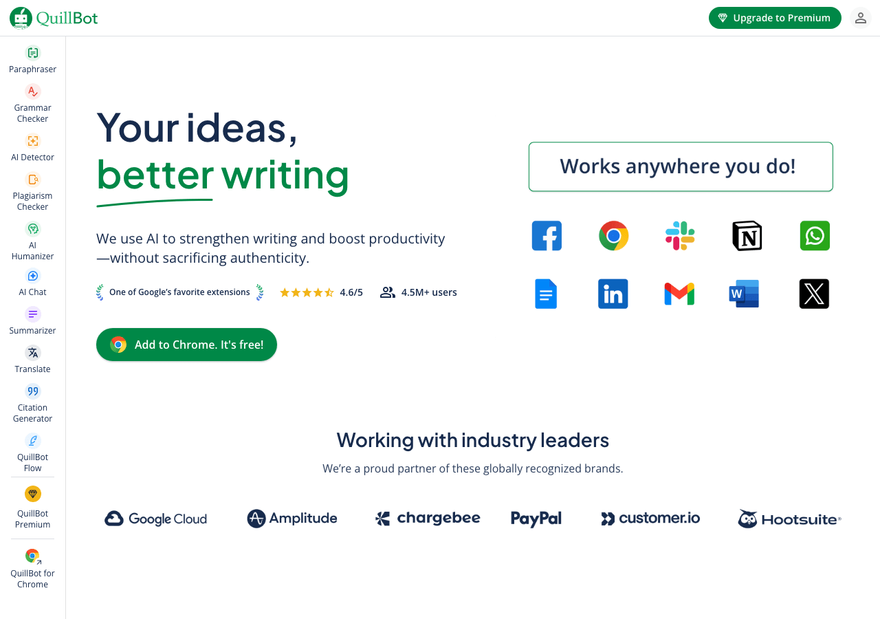 QuillBot Writing & Translation showing Writing & Translation - Your all-in-one AI writing assistant