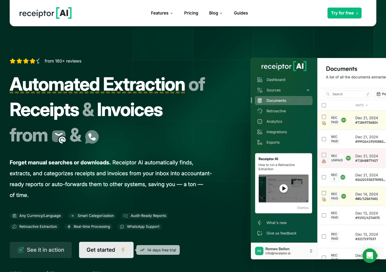 Receiptor AI Productivity & Collaboration showing Productivity & Collaboration - Automate Expense Tracking for Easy Bookkeepi