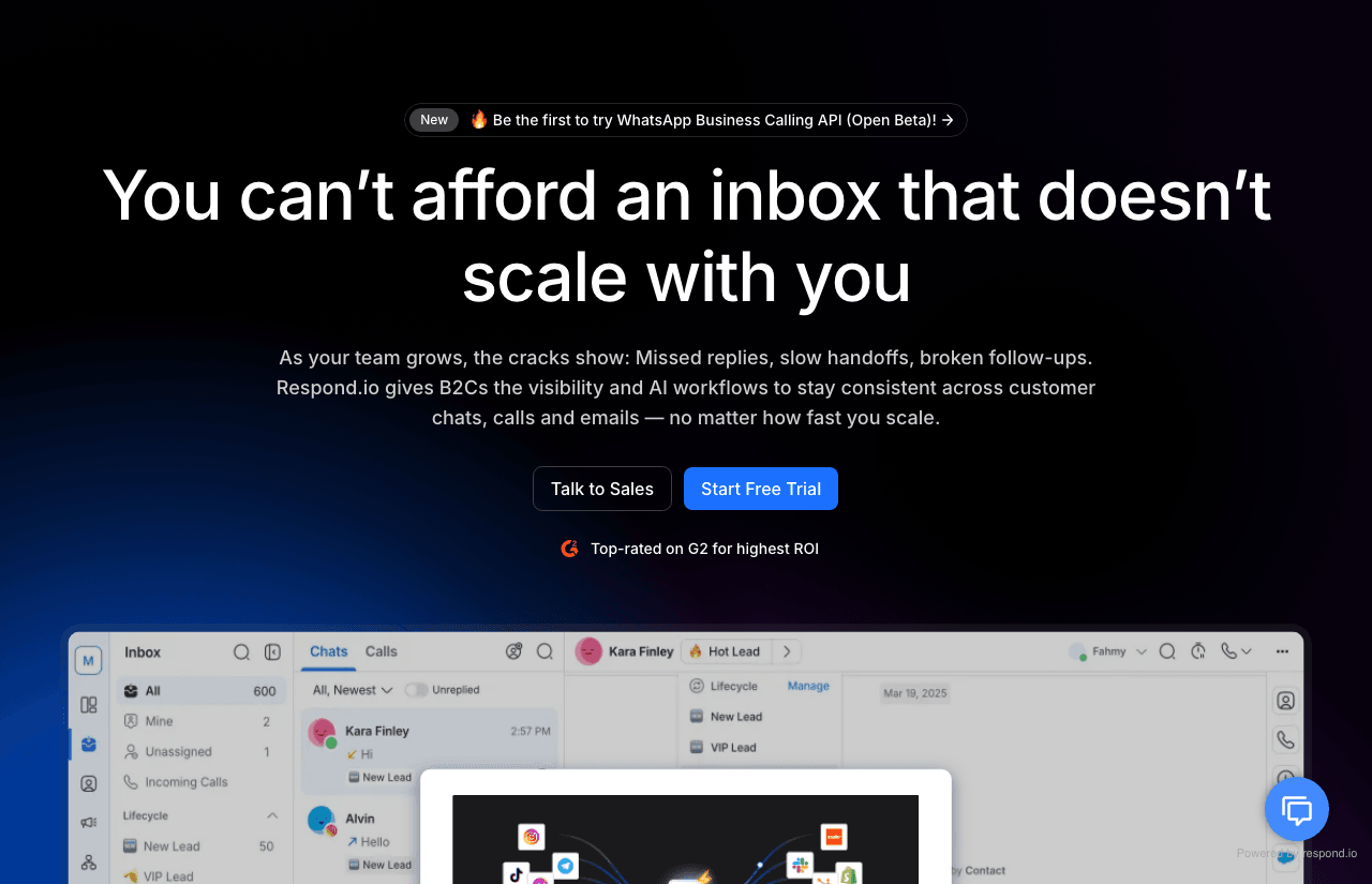 respond.io Conversational AI showing Conversational AI - Empower Your Conversations
