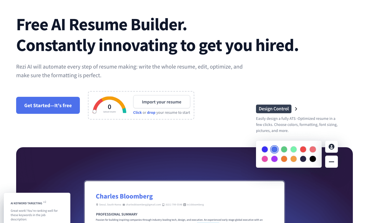 Rezi Productivity & Collaboration showing Productivity & Collaboration - AI-Powered Resume Builder