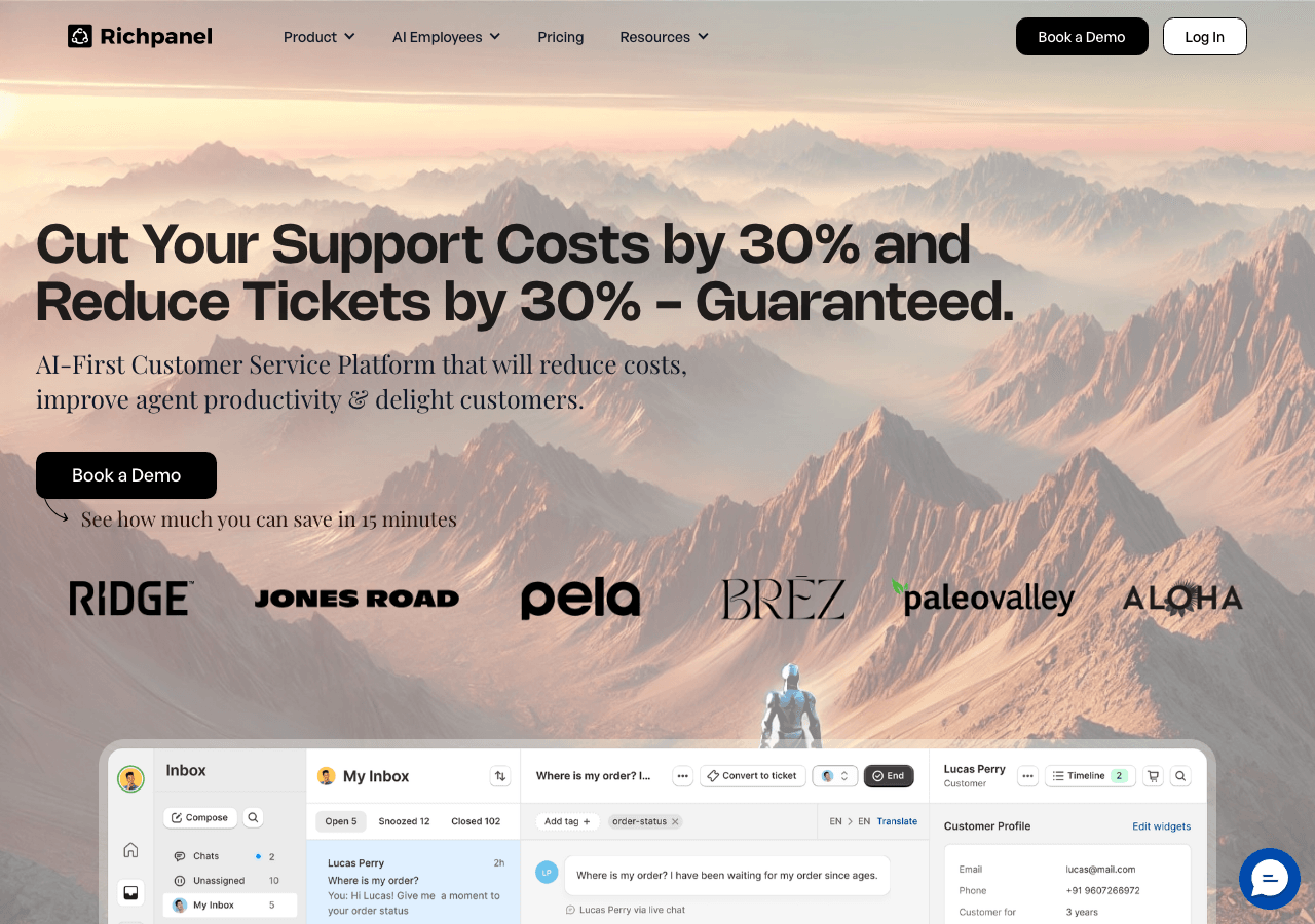 Richpanel Conversational AI showing Conversational AI - Deliver exceptional customer service with AI