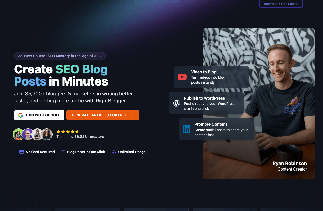 RightBlogger Writing & Translation showing Writing & Translation - AI Blog Automation for Google & ChatGPT