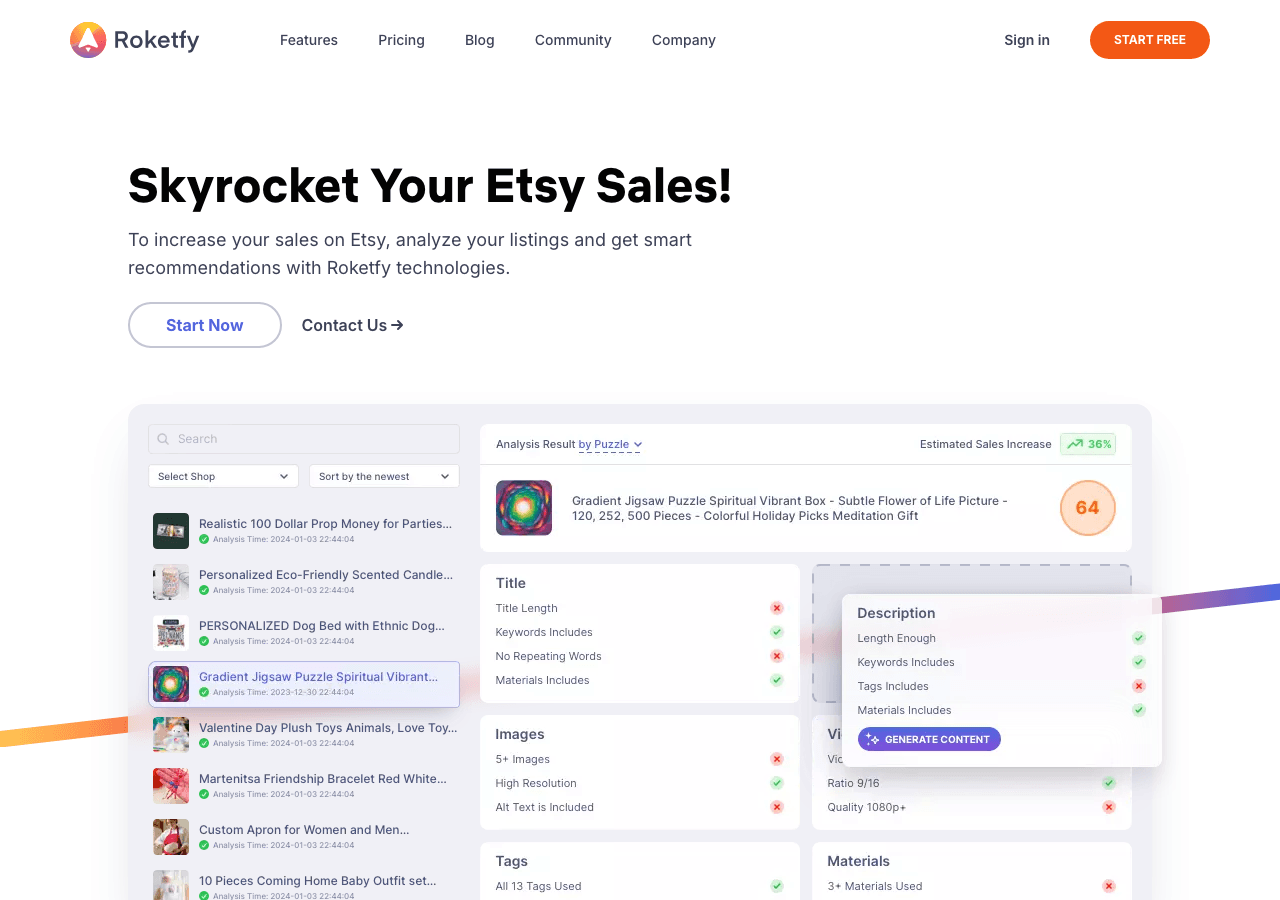 Roketfy Writing & Translation showing Writing & Translation - Skyrocket Your Etsy Sales with AI