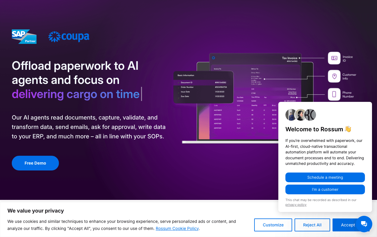 Rossum Data Analytics showing Data Analytics - Intelligent Document Automation at Scale