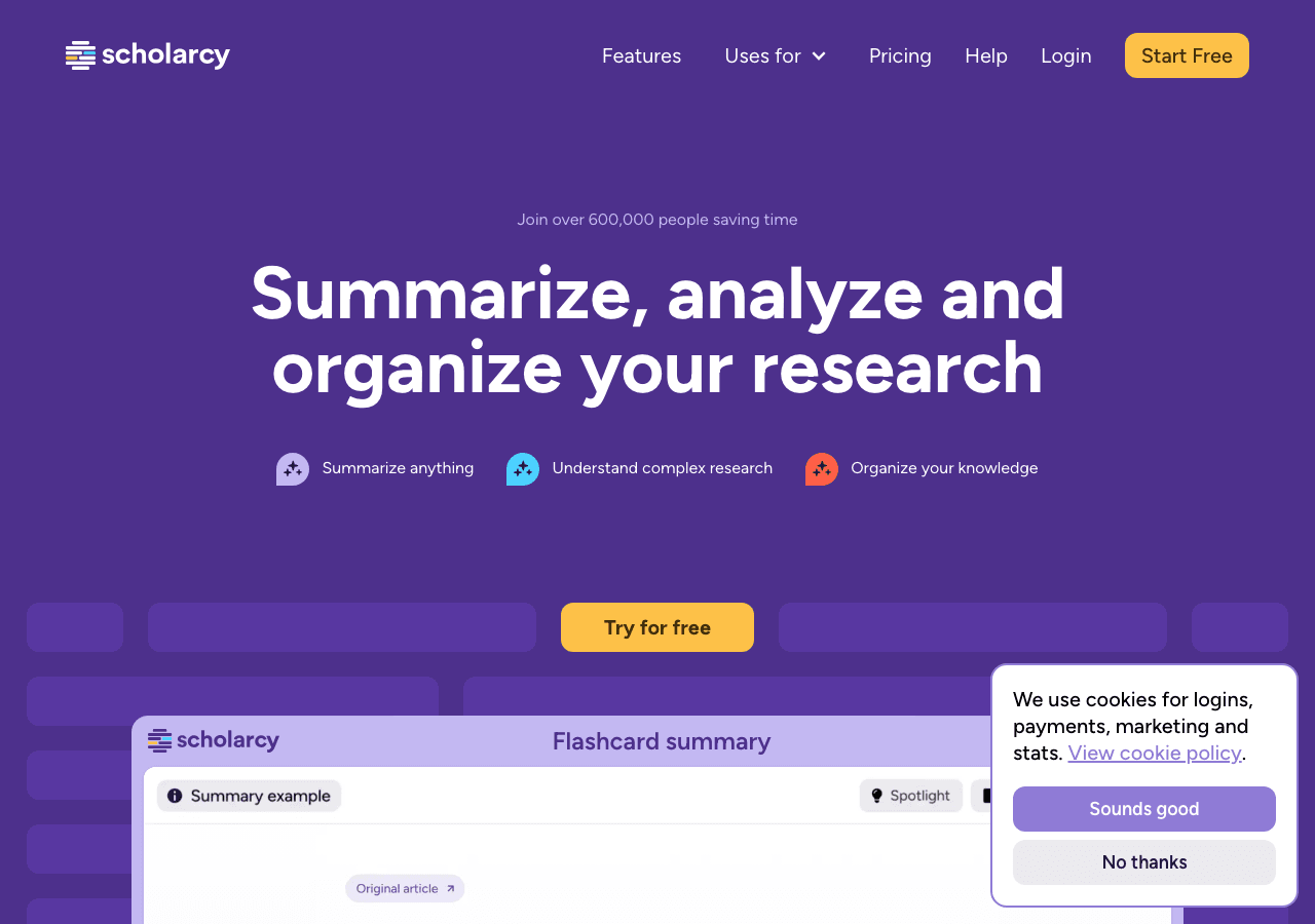 Scholarcy Scientific Research showing Scientific Research - Research Simplified
