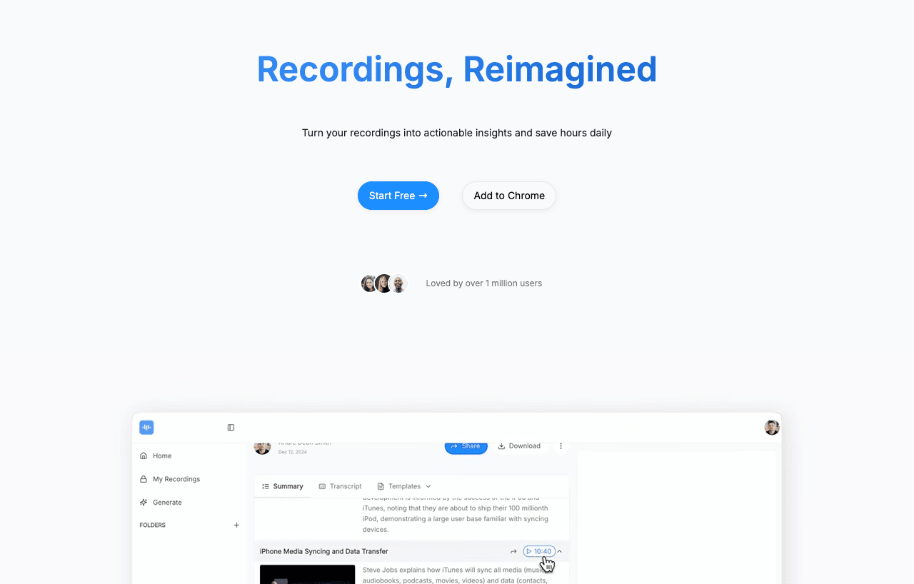 ScreenApp Productivity & Collaboration showing Productivity & Collaboration - AI that turns your meetings and screen recordin