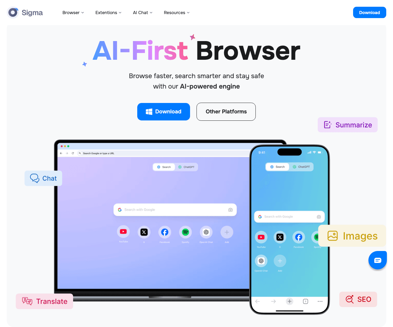 Sigma AI Browser Conversational AI showing Conversational AI - Unleash the Power of AI for Web Browsing
