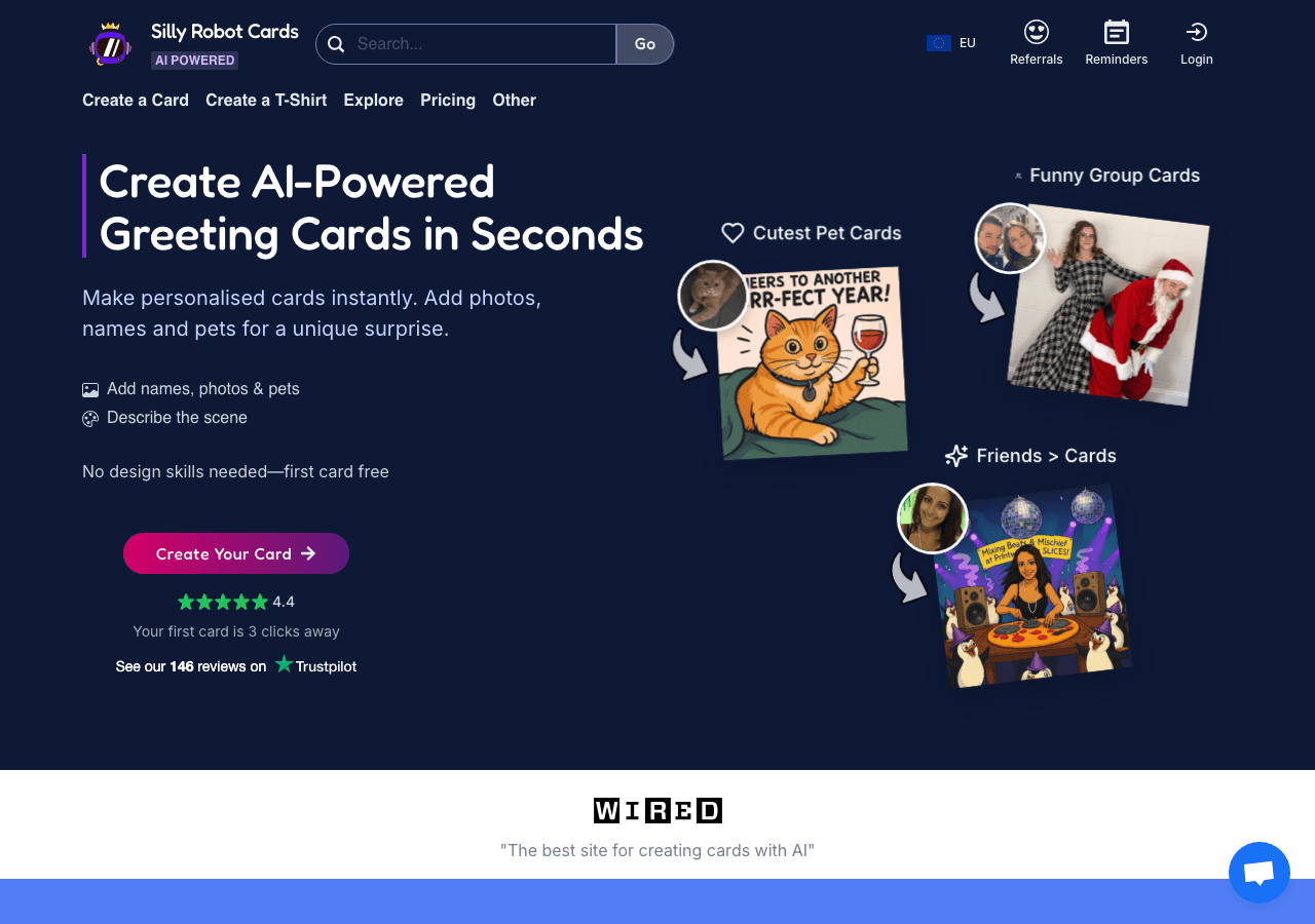 Silly Robot Cards Image Generation showing Image Generation - Cards that actually get them — made from your photos and their