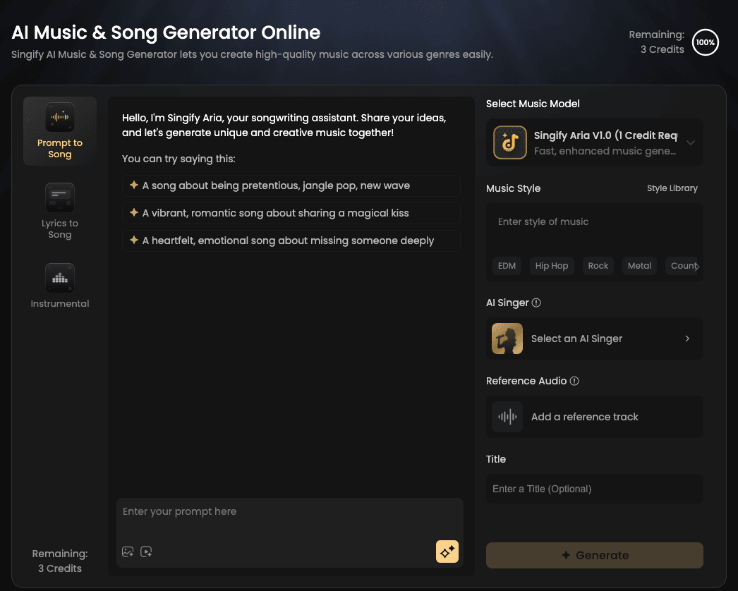 Singify AI Audio Generation showing Audio Generation - Transforming audio into text effortlessly