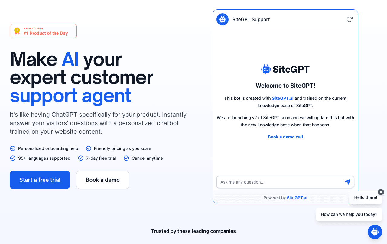 SiteGPT Conversational AI showing Conversational AI - AI-Powered Website Content Generation