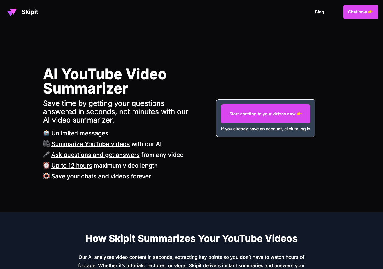 Skipit Conversational AI showing Conversational AI - Simplify your text processing tasks with Skipit AI