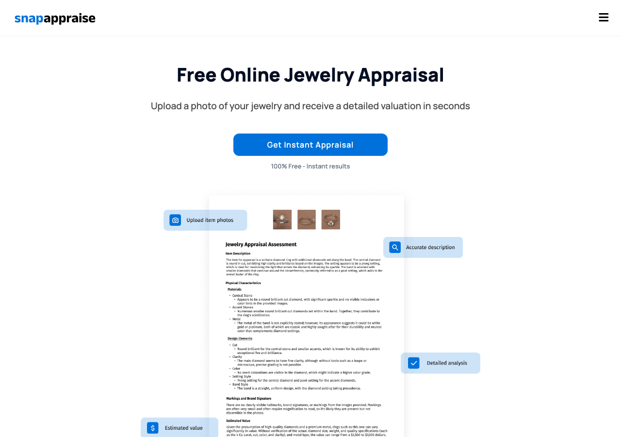 SnapAppraise Search & Discovery showing Search & Discovery - Instant Jewelry Appraisal