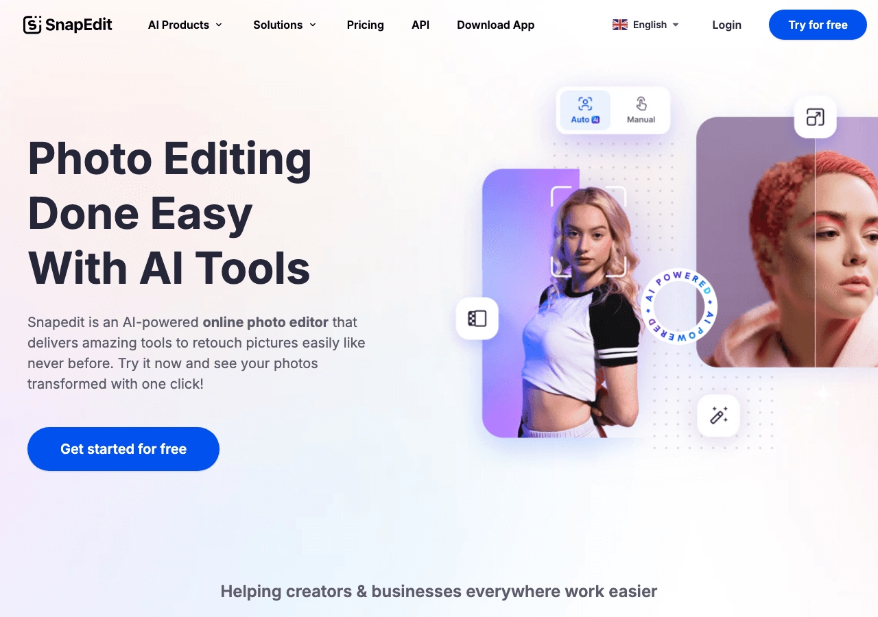 SnapEdit Design showing ai photo editor - AI Photo Editing Made Simple