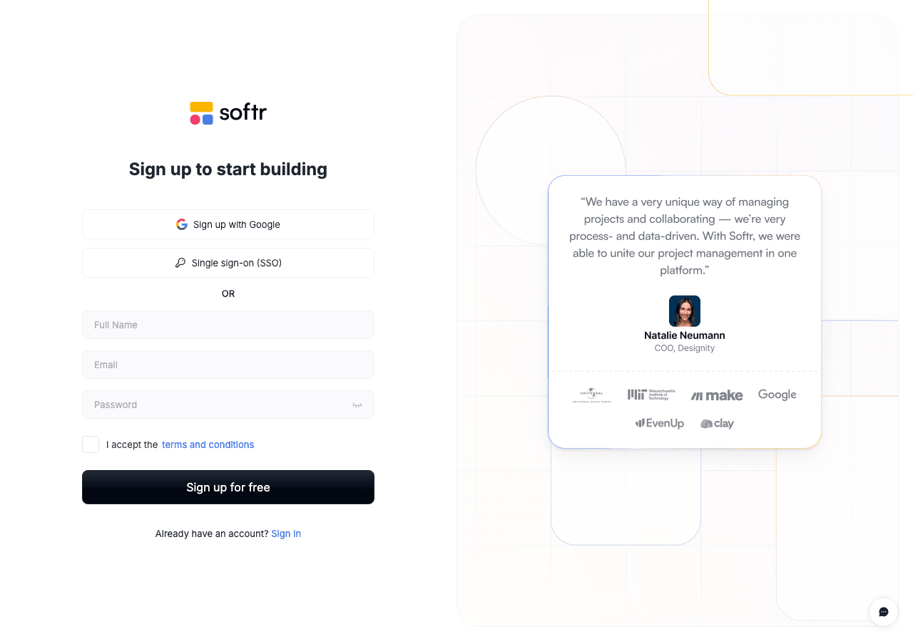 Softr Productivity & Collaboration showing Productivity & Collaboration - Build web apps. Without code.