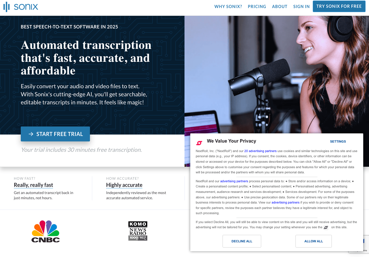Sonix Audio Generation showing Audio Generation - Accurate automated transcription