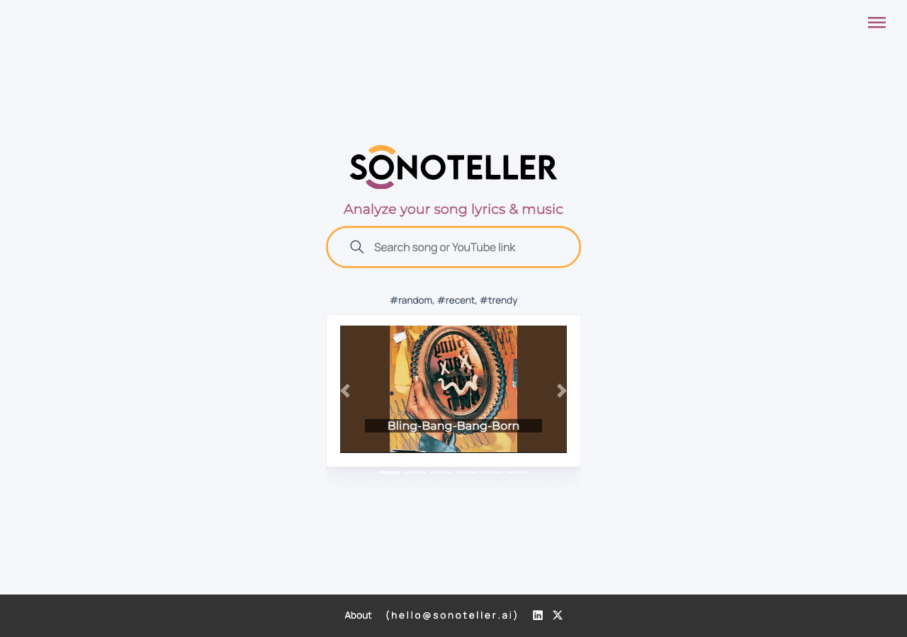 SONOTELLER Audio Editing showing Audio Editing - AI-powered music and lyric analysis in seconds
