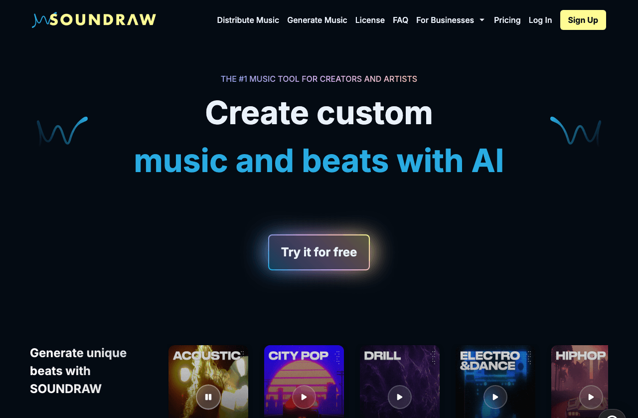 Soundraw Music Generation showing Music Generation - Empower Your Creativity with AI-Generated Music