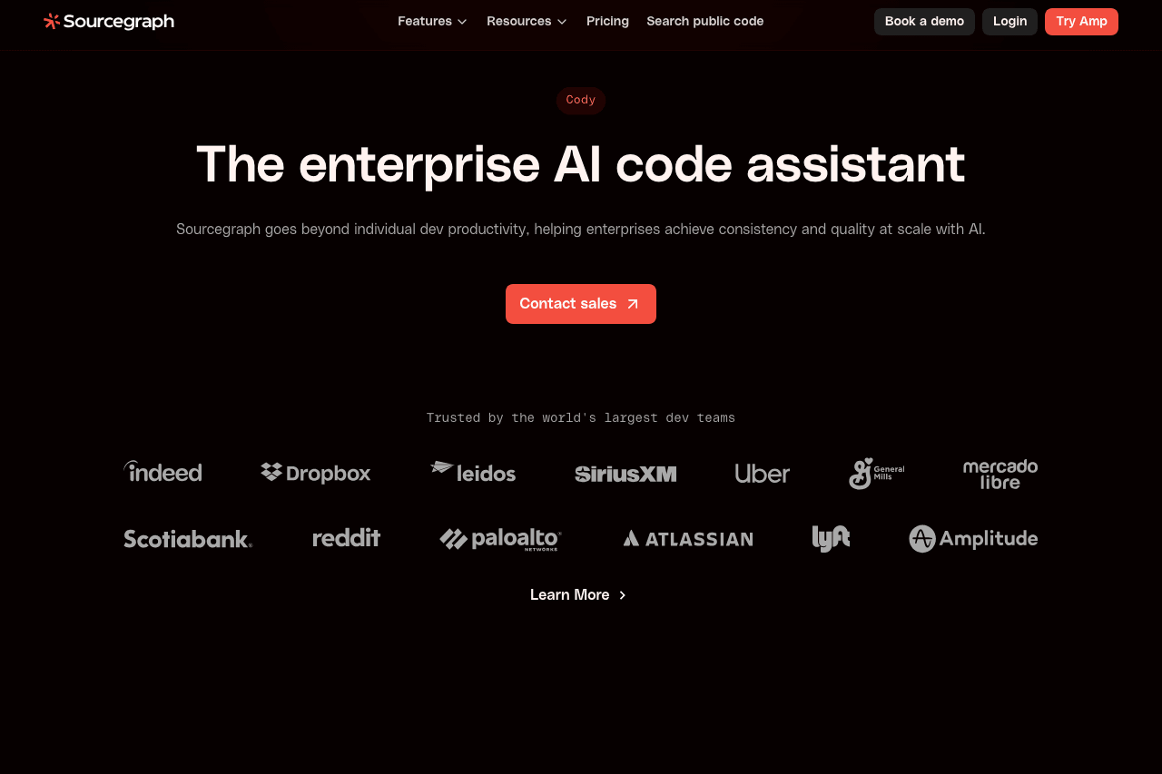 Cody by Sourcegraph Code Assistance showing Code Assistance - Accelerate code review with AI assistance