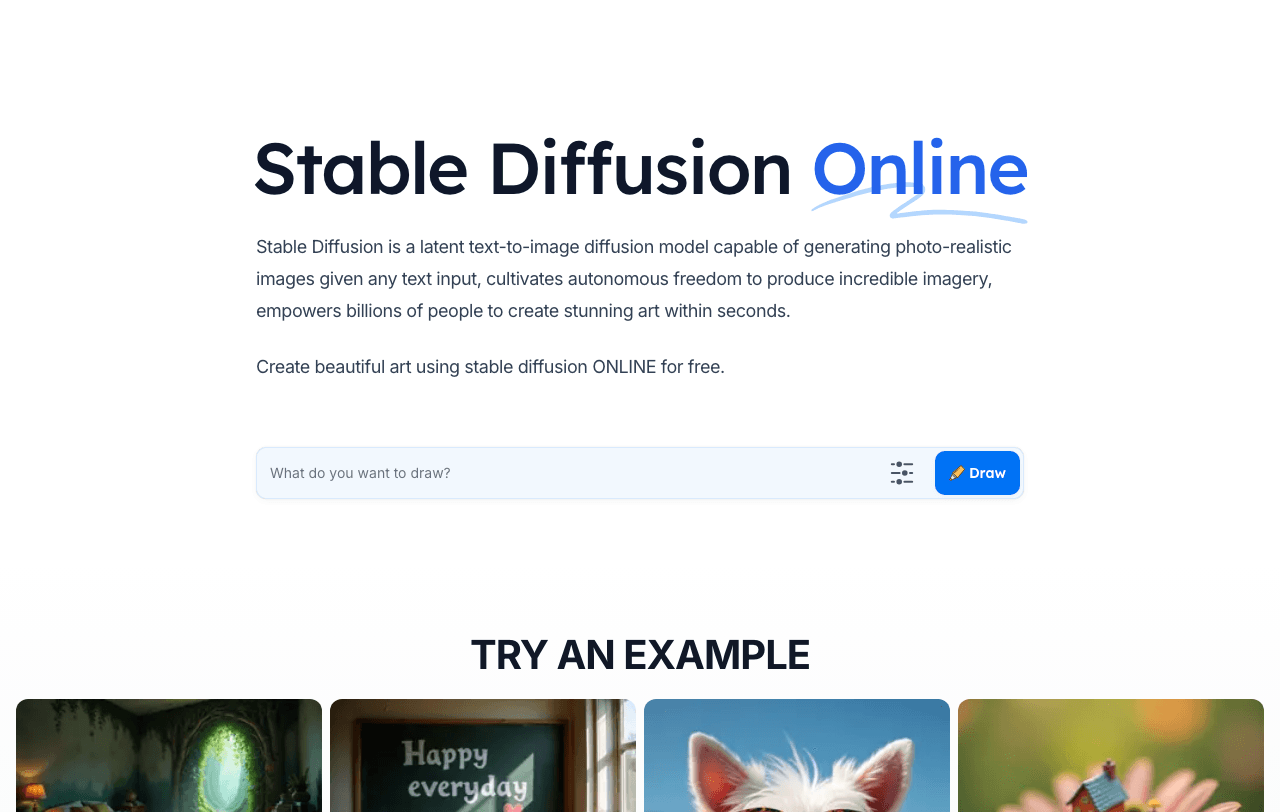 Stable Diffusion Online Image Generation showing Image Generation - Free Stable Diffusion playground in your browser