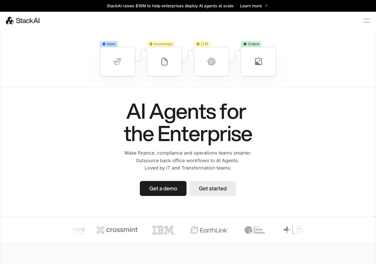 Stack AI Conversational AI showing Conversational AI - Empower enterprises to deploy AI Agents at scale