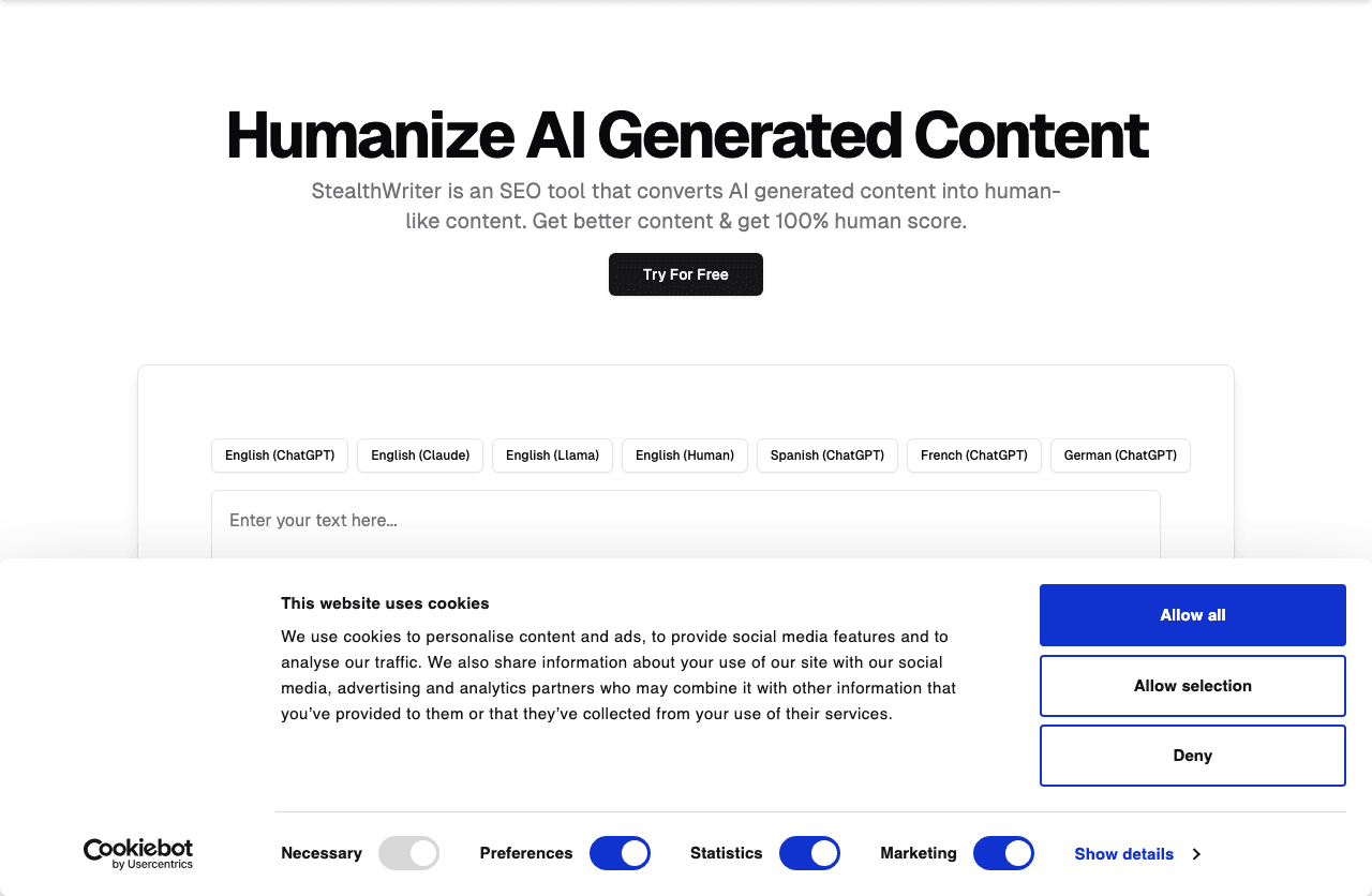 StealthWriter Writing & Translation showing Writing & Translation - Humanizing AI content for undetectable originality