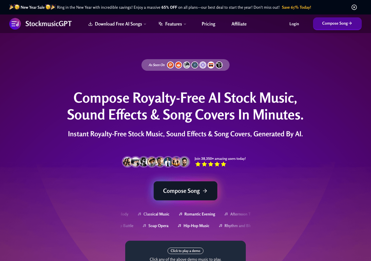 StockmusicGPT Music Generation showing Music Generation - Elevate Your Creations with AI-Generated Stock Music