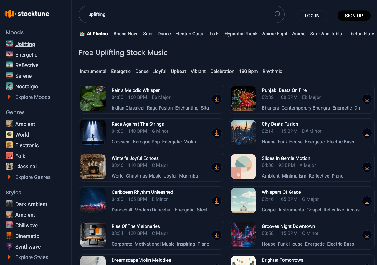 StockTune Music Generation showing royalty free music - Fine-tuning stock insights with AI