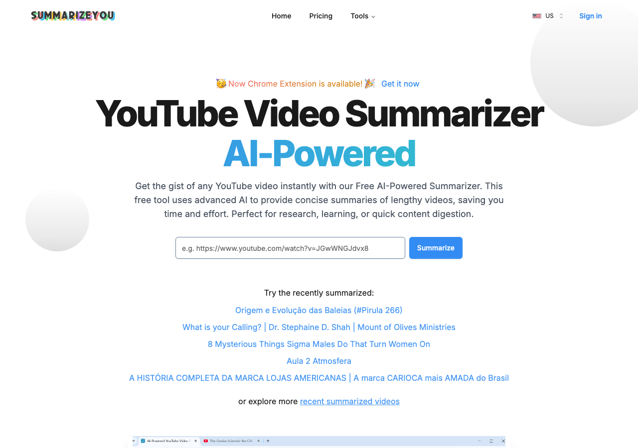 SummarizeYou Productivity & Collaboration showing Productivity & Collaboration - AI-Powered YouTube Video Summarizer - Online