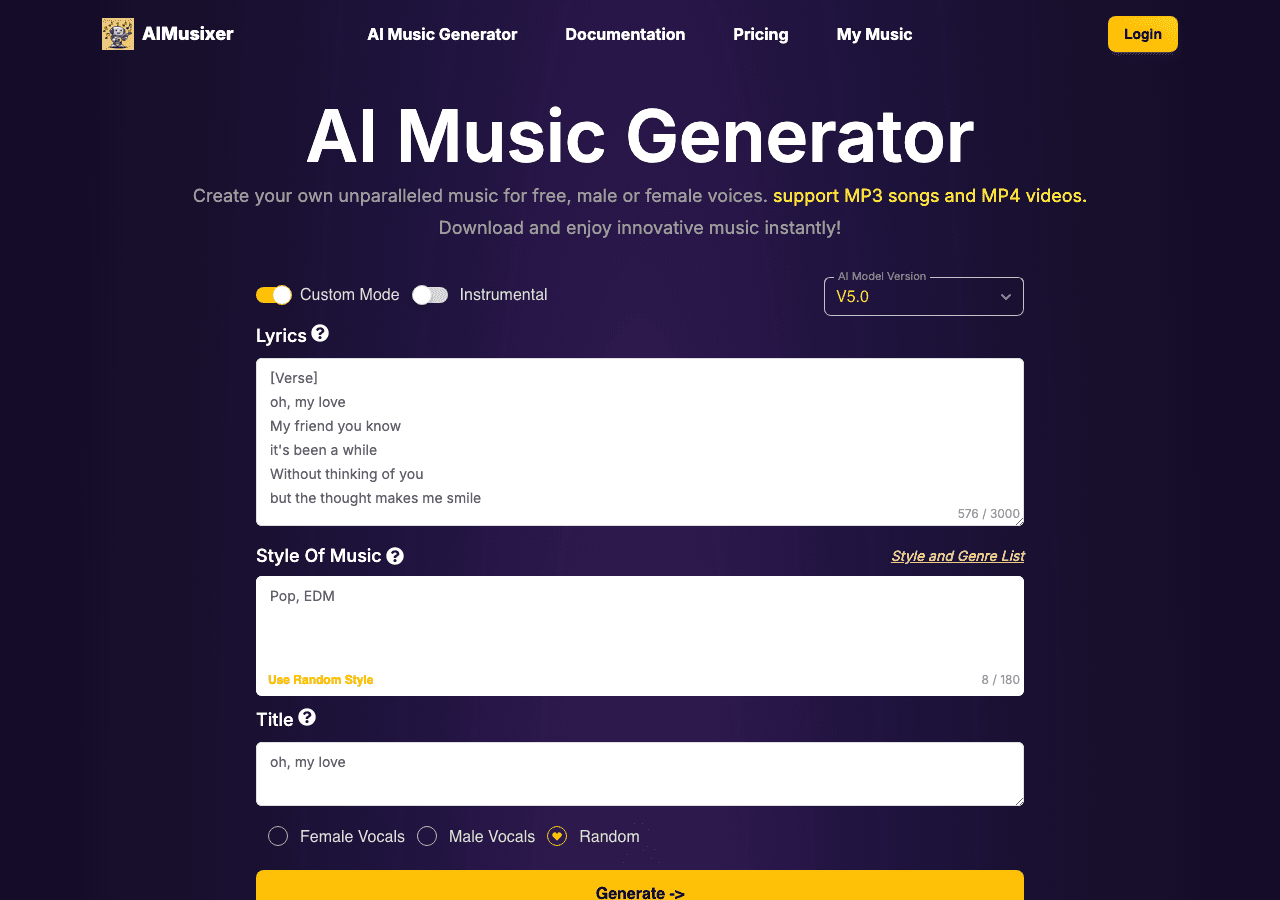 AIMusixer Music Generation showing ai music generator - Free AI Music Generator – Create and Download Songs Instantly