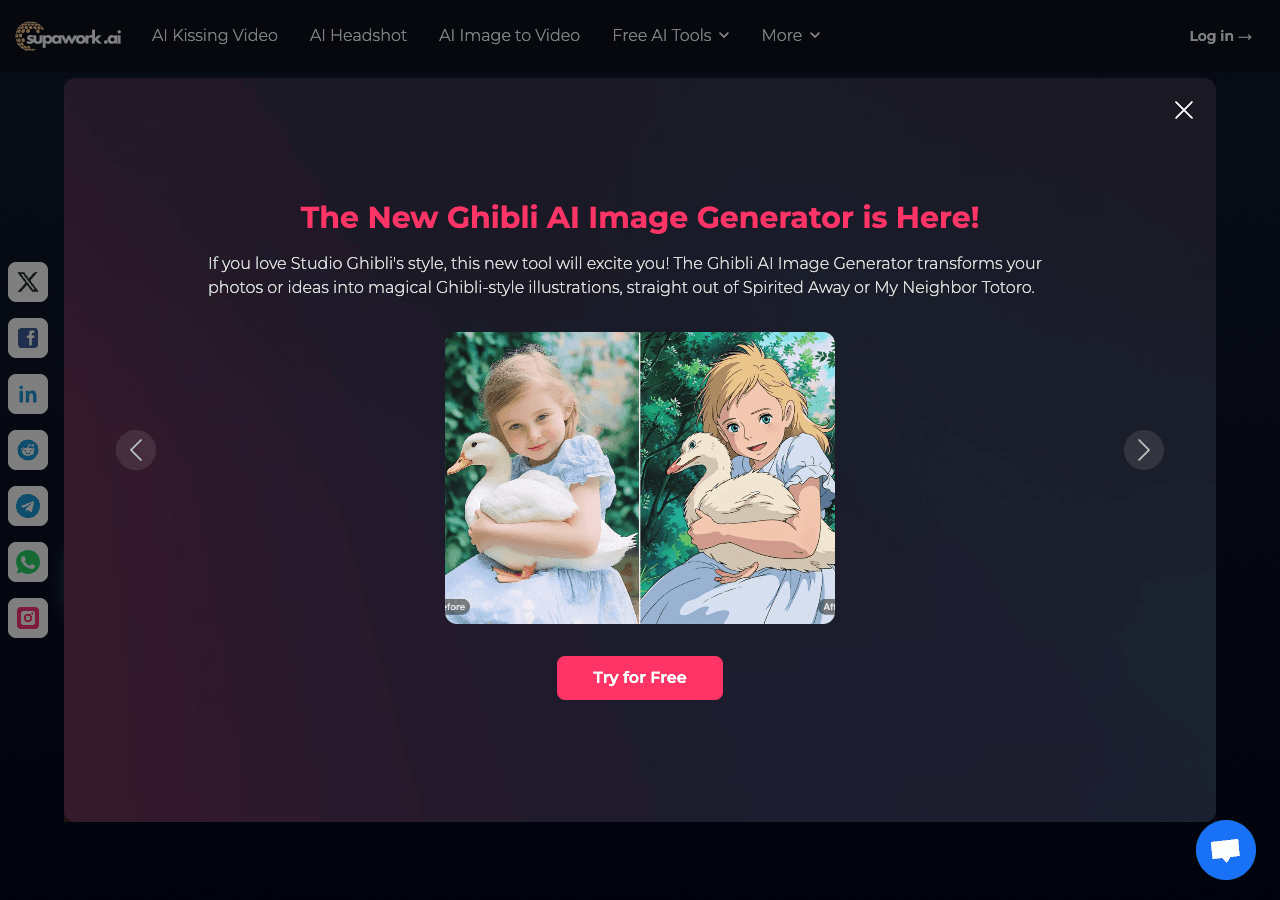 Supawork AI Image Generation showing Image Generation - Free AI Professional Headshot Generator – Studio Quality in Seconds