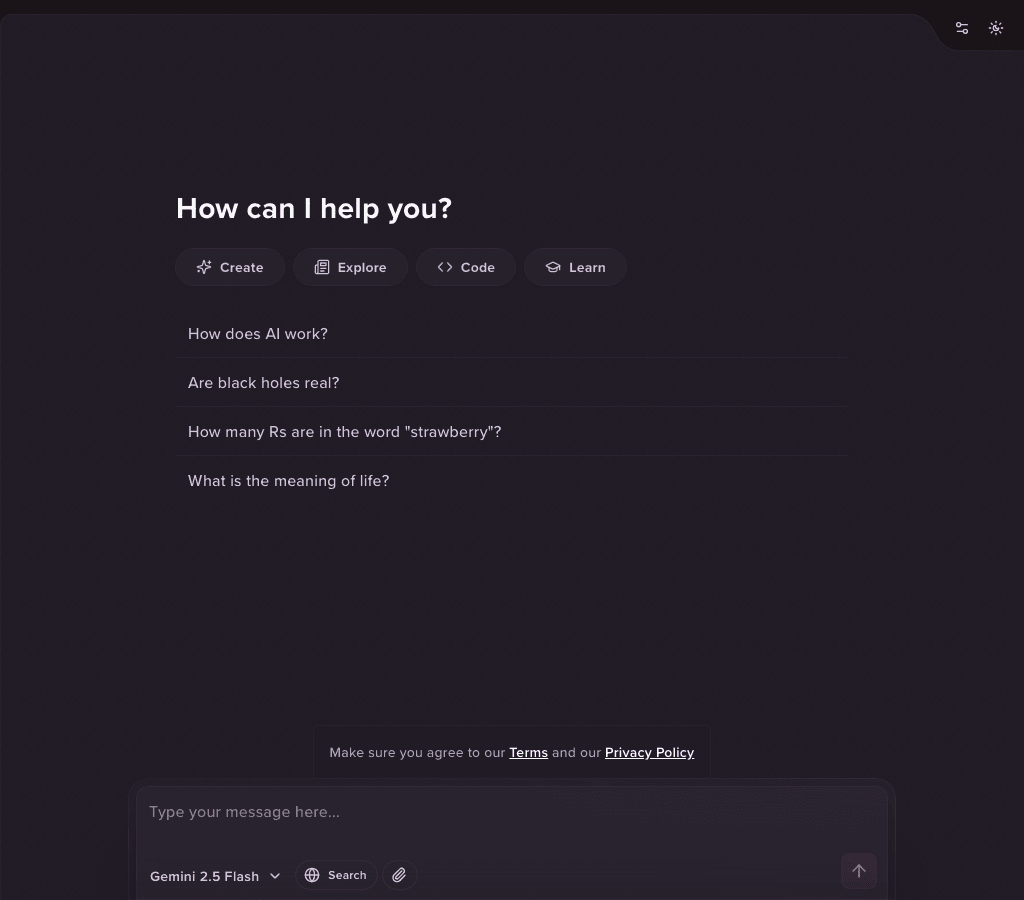 T3 Chat Conversational AI showing Conversational AI - The fastest AI chat—compare, branch, and create across top models.