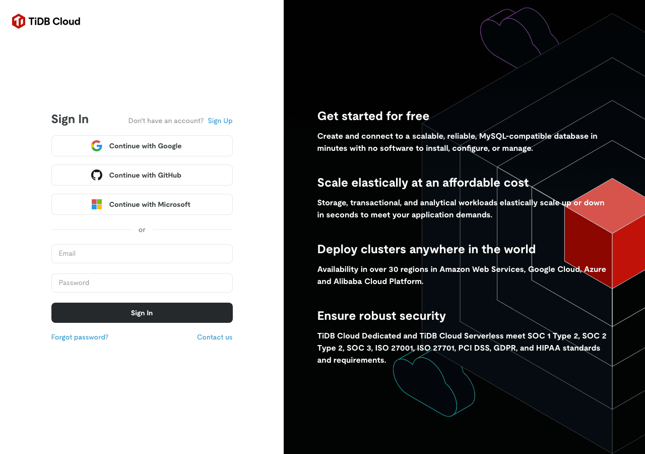 TiDB Cloud Data Analytics showing Data Analytics - TiDB Cloud: The Elastic, Scalable, MySQL-Compatible Distributed SQL Databa