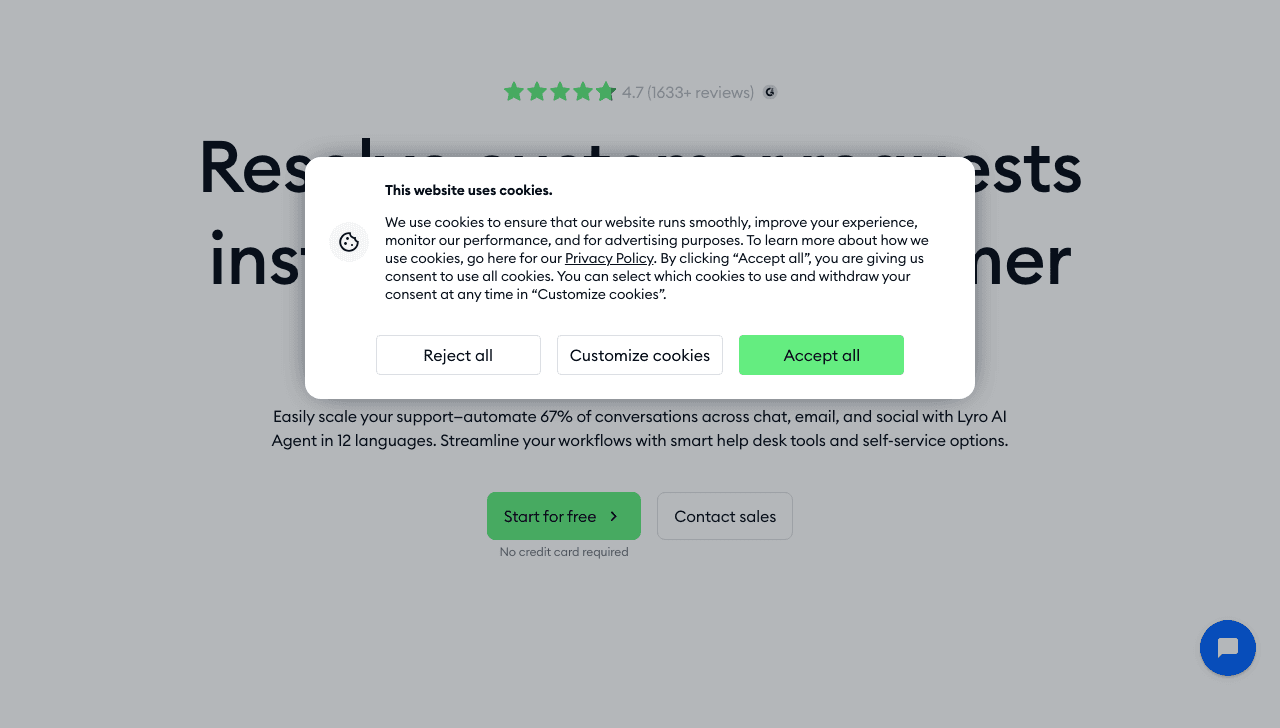 Tidio Conversational AI showing live chat - Communicate faster. Get closer.
