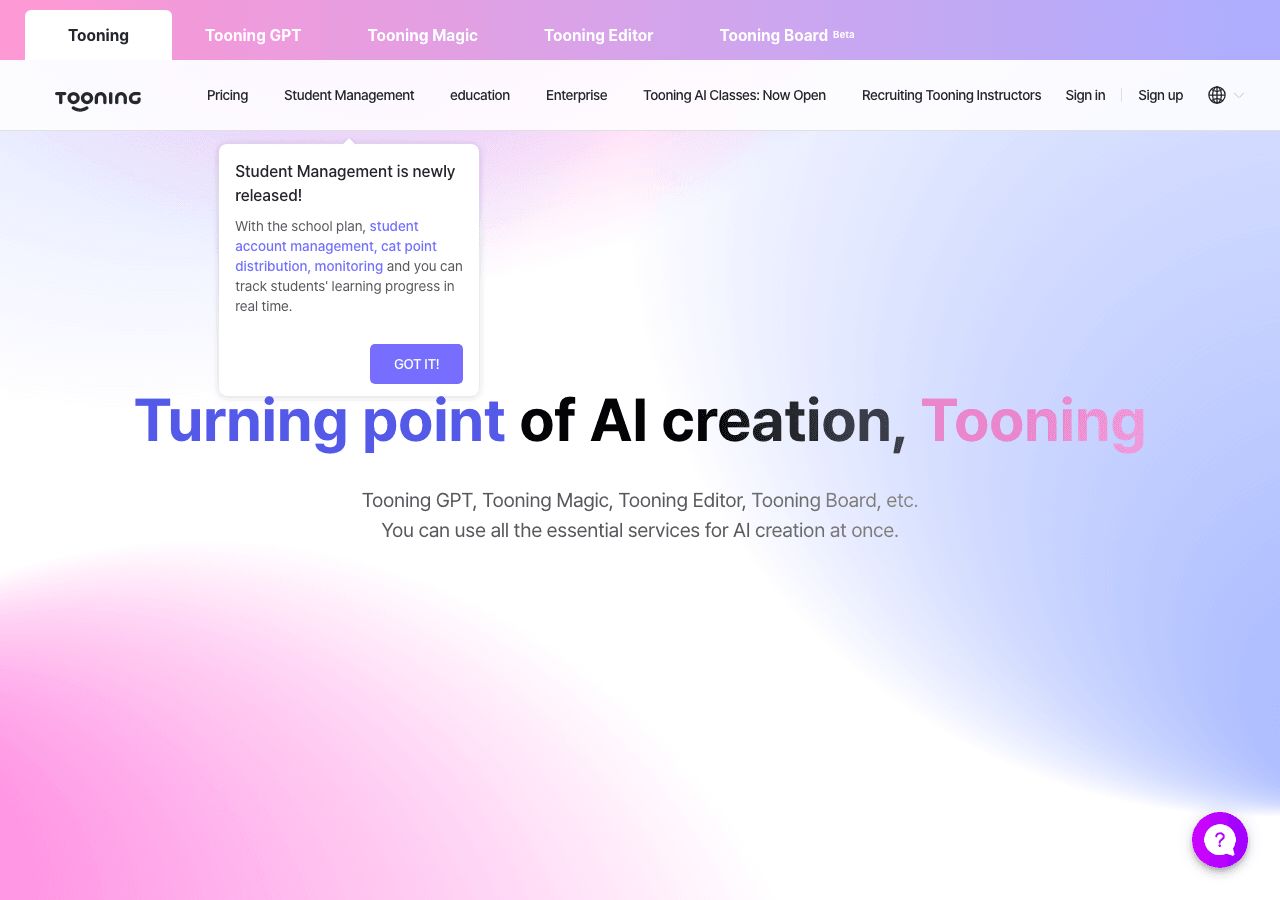 Tooning Image Generation showing Image Generation - Easily create webtoons, comics, and stories with AI-powered tools.