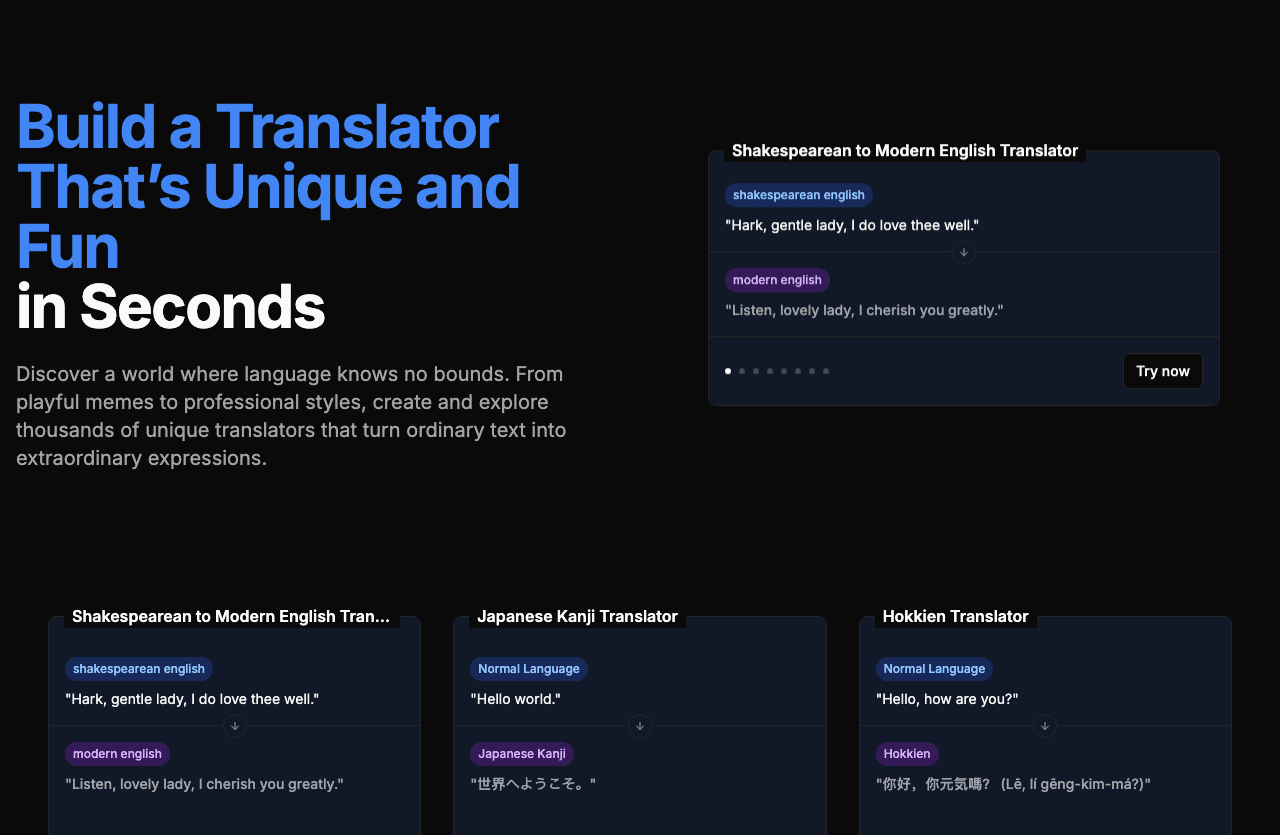 Translator Maker Writing & Translation showing Writing & Translation - Transform your text into thousands of creative styles