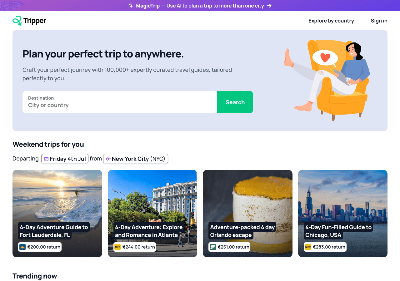 Tripper Guide Search & Discovery showing Search & Discovery - Your ultimate travel companion