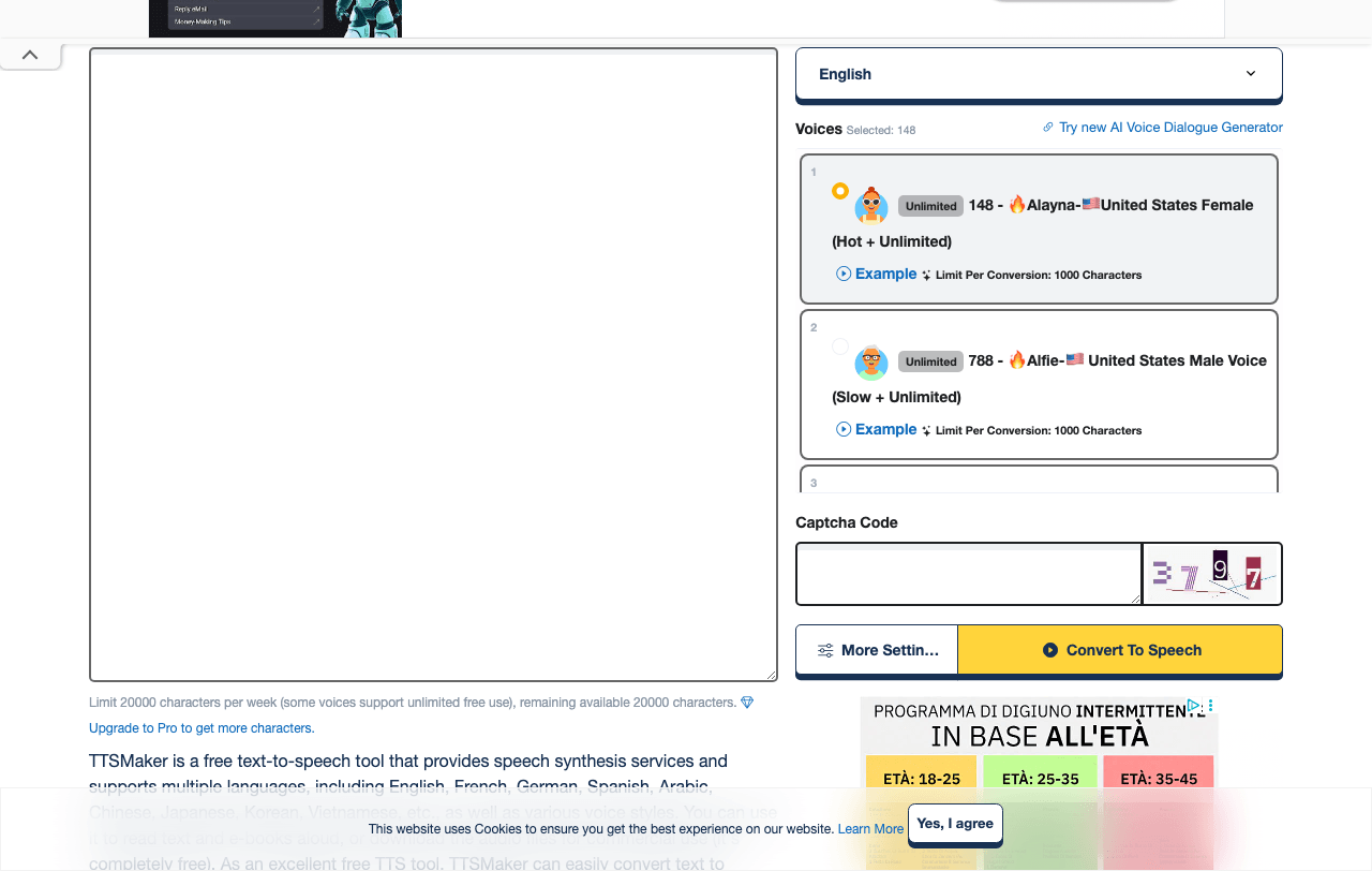 TTSMaker Audio Generation showing Audio Generation - Free AI Text to Speech with 600+ Voices in 100+ Languages