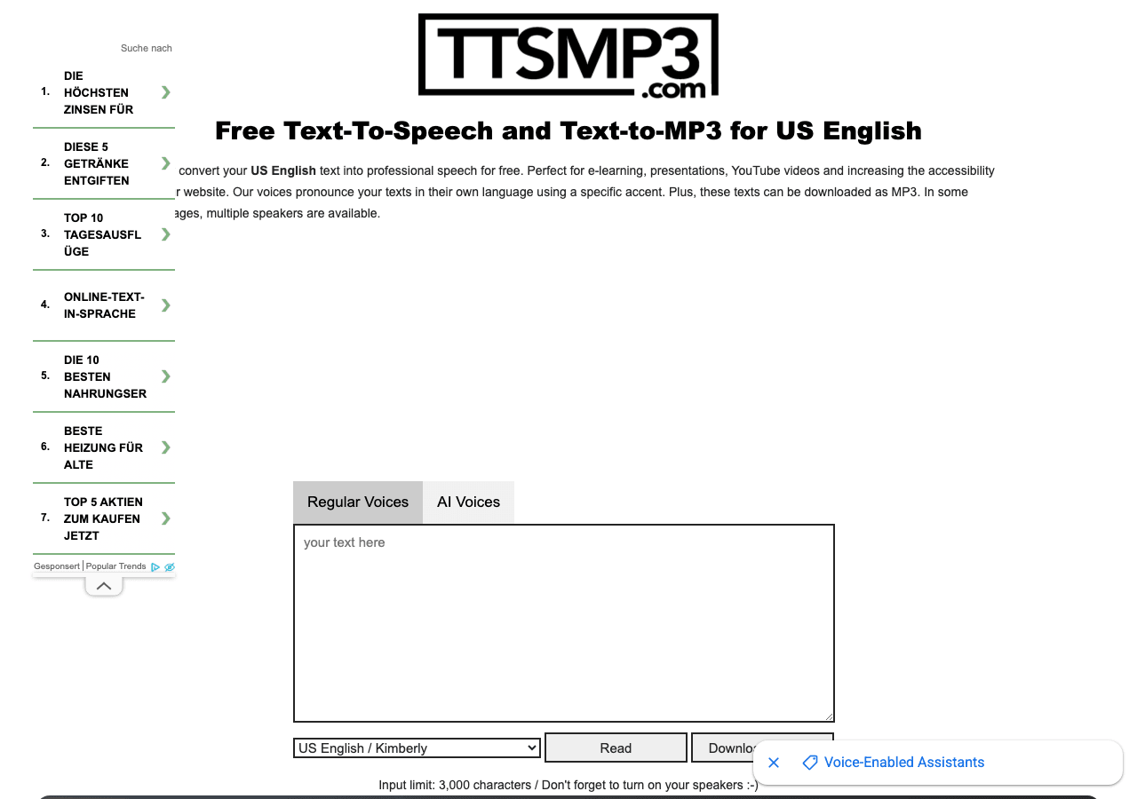 ttsMP3.com Audio Generation showing Audio Generation - Free AI text-to-speech and MP3 download in 25+ languages