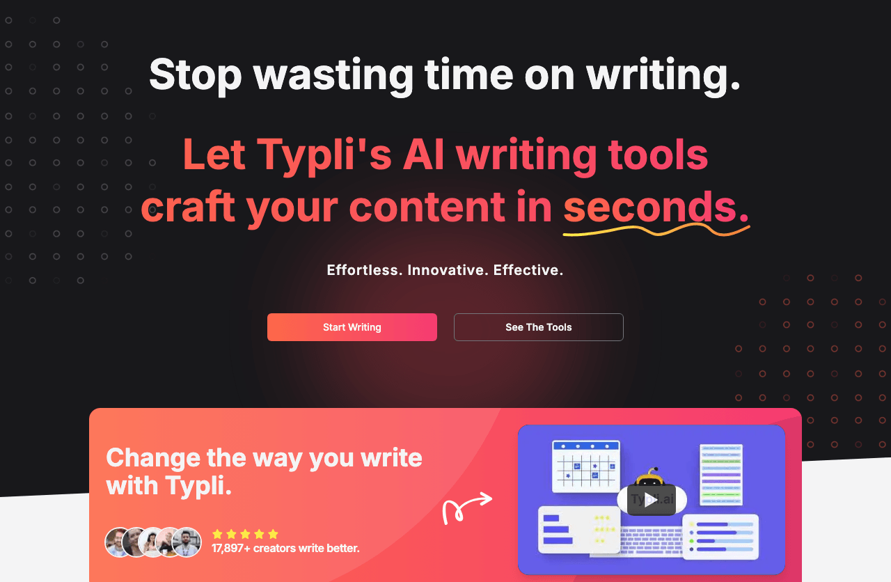 Typli.ai Writing & Translation showing Writing & Translation - AI writing tools with superpowers
