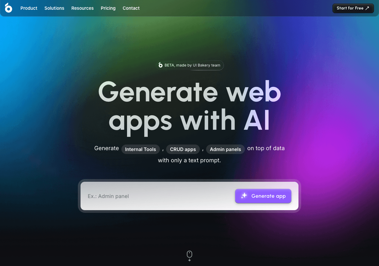 UI Bakery Productivity & Collaboration showing Productivity & Collaboration - Build custom AI-powered apps from a single prom